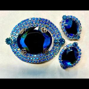 Vintage Brooch & Earrings Saphires Demiparure